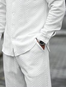 Men's Solid Color Long Sleeve Shirt And Pants Casual Daily Outfit - Apricot - View 6