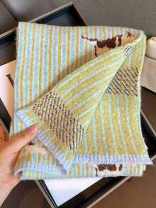1PC Striped Cute Cat Knit Wool Scarf Women Autumn/Winter Korean Style Versatile Atmosphere Neck Warmer - Green - View 4