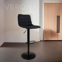Sillas de Bar Altas para Barra de Cocina con Altura Ajustable - Banco Desayunador Elegante con Reposapies de Tejido Transpirable Set de 2 Sillas - Negro - Ver 2