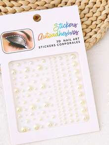 1pc Self-Adhesive White Pearl Face Sticker, Round Pearl Rhinestone Eye Gem, DIY Makeup Sticker Suitable For Wedding, Holiday, Carnival Party, Party,Halloween Costume - White - View 7