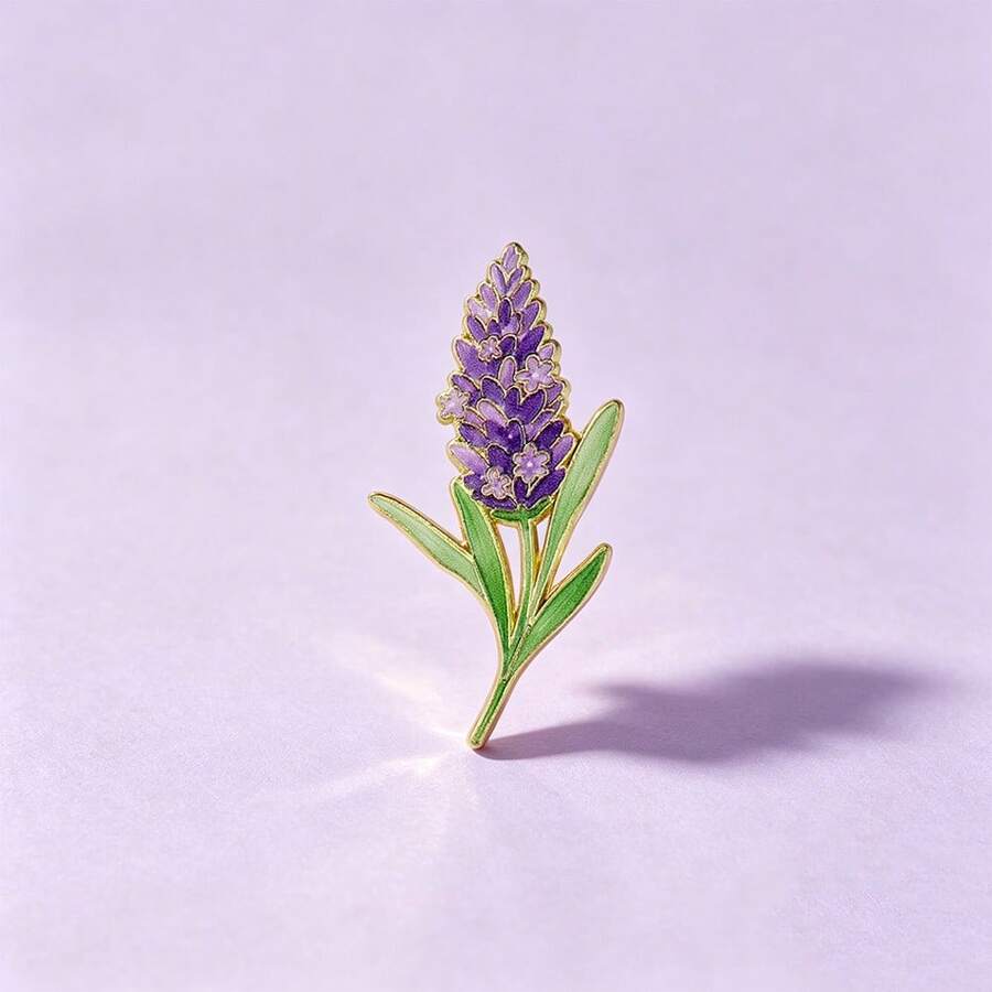 1pc Gold Outline Realistic Purple Lavender Enamel Pin, Floral Herb Plant Lapel Pin, Metal Pin For Jackets Bags, Botanical Flower Lover Novelty Gift