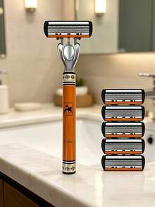 Men's Manual Shaving Kit - Ultra-Sharp 6-Blade Head, Replaceable Blades, Ergonomic Handle Design, Essential For Precise And Smooth Shaving, Reusable Replacement Blades, Perfect Gift For Father's Day And Birthday (Gift Box Not Included) Halloween, Christmas - Multicolor - View 4