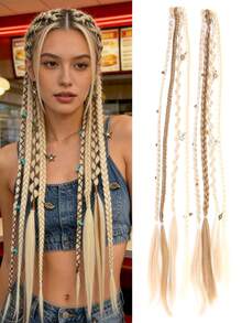 2pcs/Set 20-Inch Bohemian Style Braided Hair Extensions, 8-Strand Ombre Color Braids With Turquoise Beads, Festival Party Hair Accessories For Women - 彩色 - 查看 14