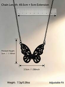 1pc Black Enamel Butterfly Pendant Necklace, Delicate Black Chain, Suitable For Commute, Party And Various Occasions - Black - View 6