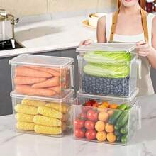 4pcs Refrigerator Storage Set With Handles, Including 4 Containers And 4 Lids. Durable Plastic Food Storage Containers, Suitable For Fruits, Meats, And Beverages. The Lightweight Design Helps Efficiently Organize Your Kitchen And Refrigerator - View 7