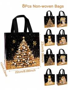 4/8pcs Black & Gold Christmas Gift Bags, Snowman Glitter Non-Woven Fabric Gift Packaging Bags, Holiday New Year Party Supplies, 2026 Home Christmas Decor - Multicolor - View 12