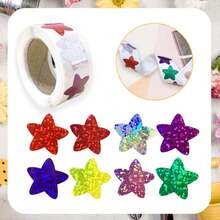 500pcs/Roll Colorful Star Self-Adhesive Stickers, Waterproof Adhesive Labels. Colorful Sticker Gifts, Luggage Planner Decoration DIY Decals, Suitable For Handmade DIY, Schedule Planning, Classroom Rewards, Teacher And Student Daily Essentials - Dazzling - View 8