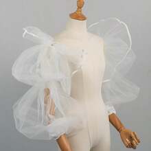 White Detachable Puff Mesh Sleeve Cuffs, Strapless Wedding Dress Accessory, Vintage Photography Gown Fluffy Tulle Sleeves - Multicolor - View 12
