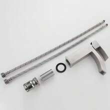 Waterfall-Style  Bathroom Faucet With Single Lever Mixer And Matching Drain Assembly - Silver - View 6