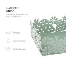 Baroni Home Portatovaglioli in Metallo Decorato, Design Moderno per Tavola e Cucina, Linea Fragola, 16x16x6 cm - Portatovaglioli - Visualizzare 2