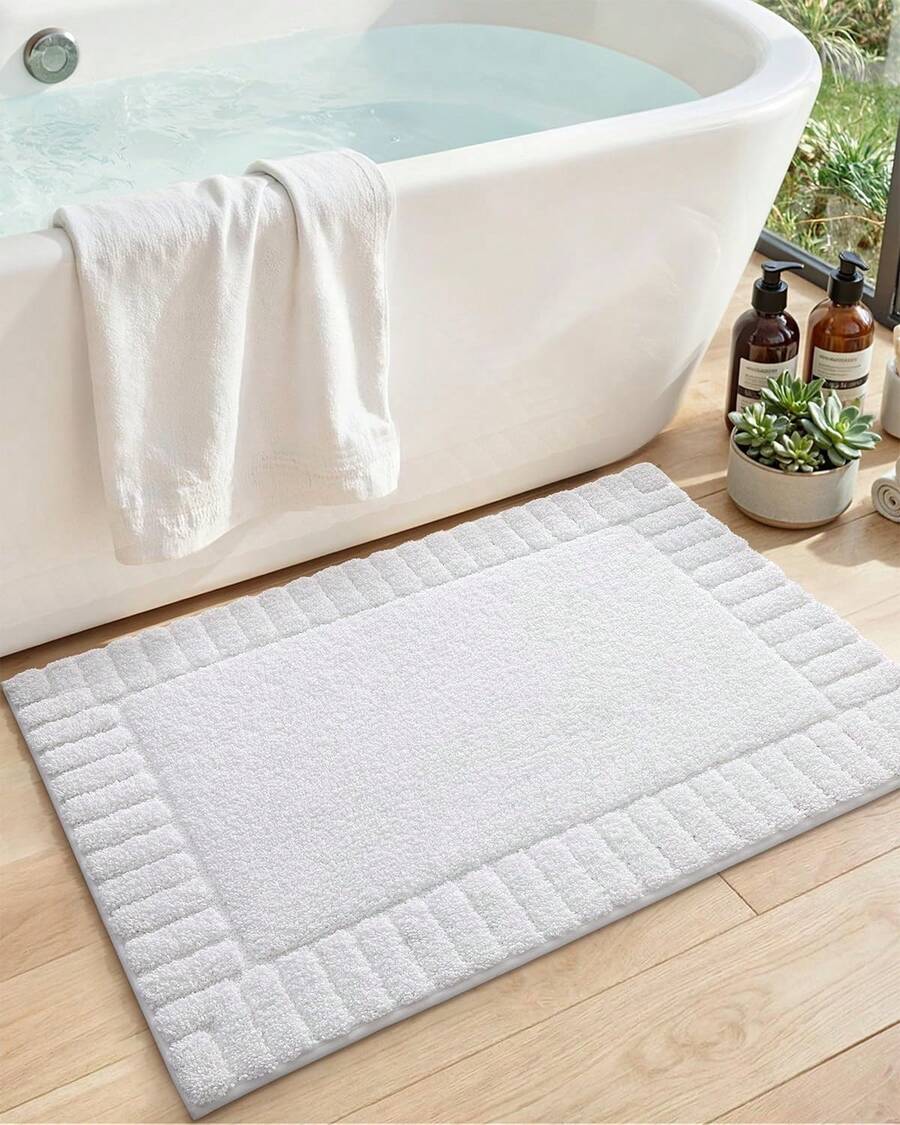 DEXI Tapete para Baño 40 x 60 cm, Alfombra de Baño Antiderrapante, Tapetes de Baño Supersuave y Absorbente, Lavable a Máquina, Blanco - Caqui - Ver 1