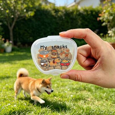 1pc Cute Pet Print Mini Pet Treat Storage Box, Portable Small Capacity Airtight Dog Treat Container, Keeps Pet Food Fresh, Compact Pet Food Carrying Box, Suitable For Outdoor Walks, On-The-Go Training Rewards And In-Car Pet Food Storage