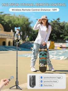 TOKQI Anti Shake Gimbal Stabilizer Selfie Stick Tripod,360° Rotation Shooting Phone Holder With Dimmable Fill Light,Extended Ground Stand With Bluetooth Remote Compatible With Android IOS Travel,Party,Outdoor, Live Streaming,Photography,Recording - Multicolor - View 5