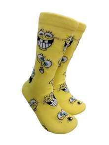 SpongeBob SquarePants 7/3/1入中性趣味卡通印花襪，適合日常穿著、旅行、學校，低筒短襪學生船襪，聖誕禮物、旅行禮物、婚禮禮物、聖誕派對禮物，送給媽媽、爸爸、男性生日禮物、新年禮物、朋友的趣味禮物 - 彩色 - 查看 7