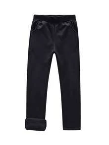 Men's Velvet Jogger Pants, Straight Leg Cut, Drawstring Design, With Two Side Pockets, Suitable For Autumn/Winter Outdoor Wear - Black - View 2