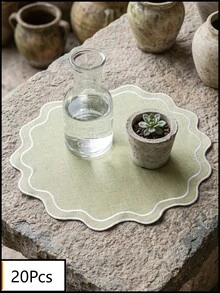 1pc Light Green With White Edge Wavy Placemat, Fresh Natural Style Fabric Material, Round Wavy Edge With White Binding Detail Decoration, Stain-Resistant Tabletop Protection, Functional Dining Table Decor, Suitable For Daily Home And Fresh Dining Table Setting - Green - View 11