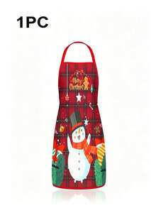 4Pcs Buffalo Plaid Christmas Kitchen Aprons Set, Santa Claus, Snowman, Gingerbread Man, Reindeer Printed Cooking Aprons, Cute Holiday Adjustable Chef Aprons For Home Baking BBQ Xmas Party Gift - Multicolor - View 8