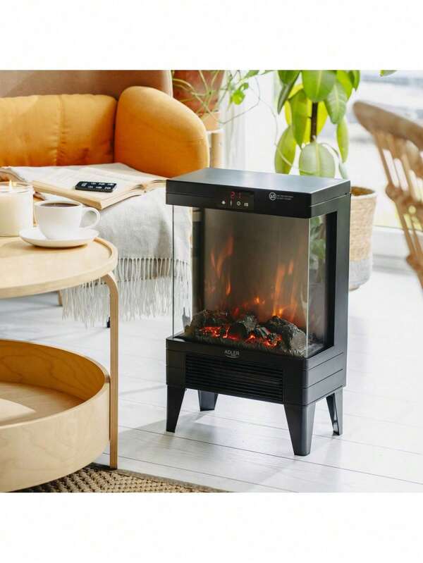 Adler Electric Fireplace, Flame Effect Heater, Freestanding Fireplace Heater With Remote - 2000W, 2 Heat Levels, 3D Flame Effect, LED Touch Display, 1-12H Timer, Thermostat 15-38C