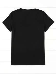 Women'S Casual Sports T-Shirt, Women'S Floral Red Rose And Butterfly Printed T-Shirt, Casual Round Neck, Short Sleeves, Knitted Polyester - Black - Exclusive Upgrade - View 3