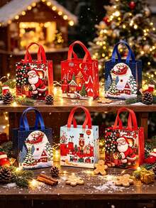 4pcs/Set Christmas Handheld Gift Bags, Santa Claus Sled Christmas Tree Castle Pattern, Snack Candy Bags, Happy Festival Decorations, Festival Decorations, Party Gifts, And Snacks - Multicolor - View 6