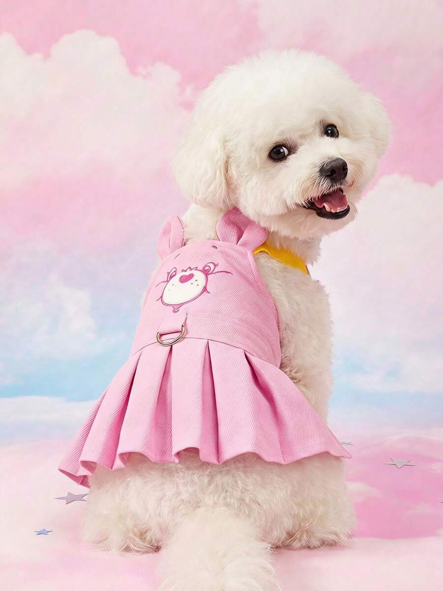 Care Bears X PETSIN 1件宠物服装粉色小熊刺绣宠物连衣裙3D耳朵+牵引D形环猫狗裙 - 粉色 - 查看 1