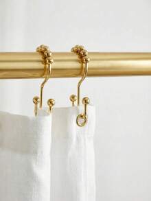 12pcs Metal Gold Shower Curtain Hooks, Double Hook Design, Bathroom Curtain Rings, Autumn Decor, Bathroom Decoration, Mountain Shape Design, Multi-Functional Home Metal Shower Curtain Hooks - Multicolor - View 6