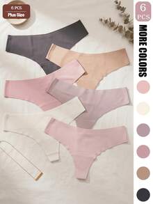 GYEY 6pcs Plus Size V-Cut Seamless Thong Panties - Invisible No Show Low Waist Friendly Super Soft Skin-Friendly Underwear - Multicolor - View 3