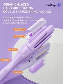 PinkSings Automatic Hair Curler Rotating Curling Iron Straightener And Curler | 2-In-1 Styling Tool, Smart Timer, Ceramic Coating, 3 Temperature Settings, Dual Voltage Travel Compatible - Purple - View 8