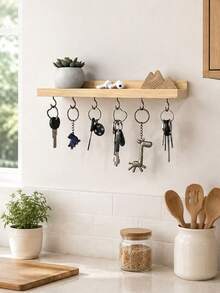 Floating Wooden Frame With Hooks | Handmade Entryway Storage Rack Suitable For Living Room Kitchen Hallway Wall-Mounted Storage Rack Display Shelf Organizer Decorative Storage Rack - View 5
