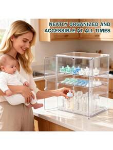 2/3 Tier Baby Bottle Storage Rack, 3-Tier Countertop Baby Bottle Storage Cabinet, Dual Magnetic Doors, Suitable For Baby Supplies, Baby Bottle Storage Cabinet - Multicolor - View 5