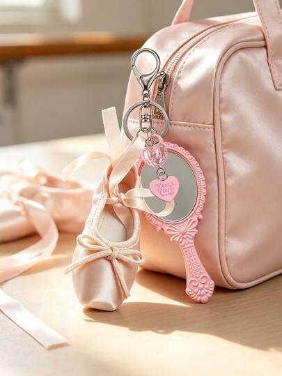 Handmade Ballet Shoes Bag Charm, Ballet Style Mini Satin Keychain With Pink Hand Mirror, Heart, Bow And Other Decorations, Couple Pendant, Cute Bag Charm And Wallet Accessory, Suitable For Handbags, Backpacks And Keys. Perfect For Ballet Lovers, Dancers And Anyone Who Loves Soft Pink, Feminine Style, School, Travel And Party Souvenirs, Teacher's Day Gift, Birthday Gift, Holiday Gift, Back To School Gift
