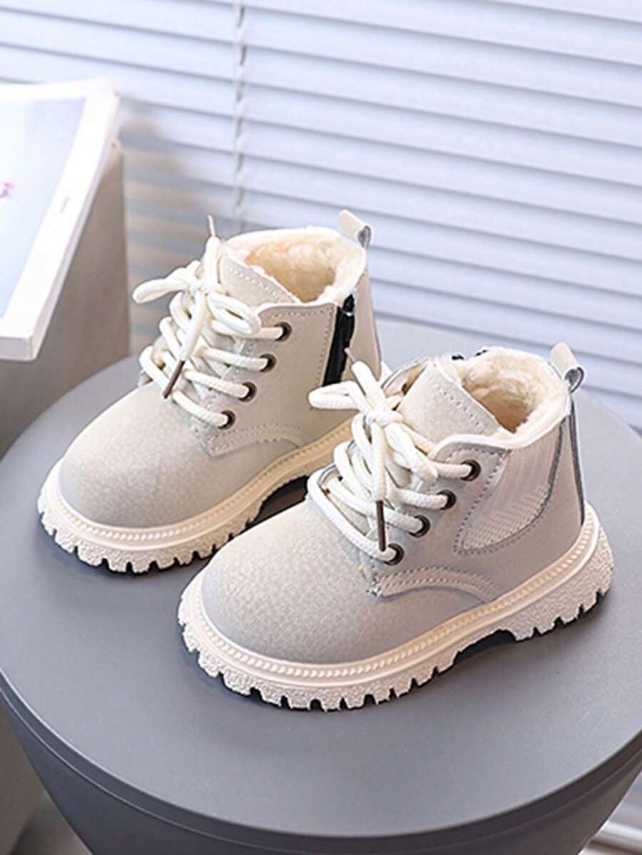 1 Pair Kids' Autumn/Winter New Fashion Versatile Ankle Boots, Fashionable Wear-Resistant Non-Slip Flat Boots For Toddlers - Beige - View 1