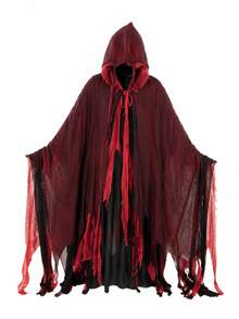 Adult Halloween Hooded Ripped Cape Cloak Set, Suitable For Costume Party, Cosplay, Haunted House Decoration, Gift For Halloween Party Enthusiasts - Multicolor - View 10