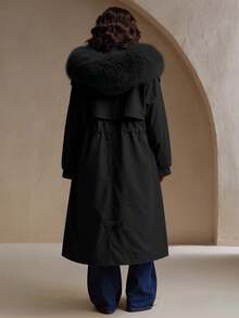 Risissida Elegant Fashion Women's Coat With Pockets And Faux Fur Lining, Perfect For Autumn/Winter - Black - View 3