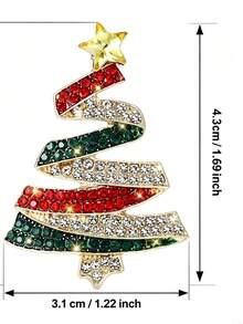 European Style Rhinestone Christmas Tree Brooch, Wavy Layered Five-Pointed Star Tree-Shaped Pin, Holiday Decorative Accessory For Sweaters, Coats And Bags - A - View 6