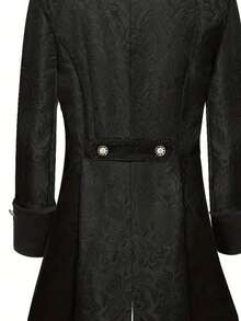Vintage Men's Medieval Gothic Stand Collar Jacket, Performance Wear, Tailcoat - Black - View 4
