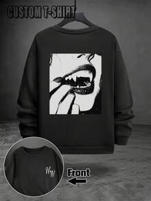 Men's Sweatshirt, Personalized Customization:Photos(Friends/Pets/Logos), Custom Workwear, Party Attire, Autumn Clothing For Birthday/Halloween - Black - View 2