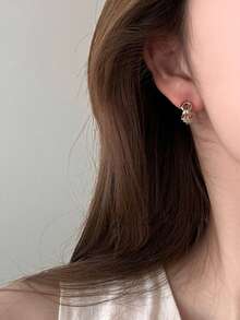 1 Pair Niche Luxury Coffee Gold Rope Knot Hoop Copper Earrings Suitable For Women's Daily Commute Wear - Coffee Gold - View 4