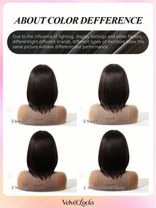 [Velvet Locks]New 13*4 Glueless Seamless Front Lace Wig 12 Inch Black Brown Short Straight Hair Wig Fashion Women No Bangs Pre-Cut Heat-Resistant Synthetic Fiber Soft Smooth Suitable For Beginners Daily Wear, Y2K Style, Party, Cosplay, Dance, Travel, Holiday - 黑棕色 - 查看 6