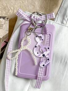 Card Holder With Mesh Ribbon, Faux Pearl Pendant And Treble Clef Charm, Sweet Style ID Badge Holder, Exquisite Pendant, Transparent Acrylic Hard Card Sleeve, Detachable And Erasable Sliding Cover, Student Campus Card/Meal Card Protector, Card Holder With ID Window And Card Slot, Suitable For Students And Office Workers, Transparent Window Design For Campus Card, Student ID, Employee Badge, Bus/Subway Card And Work Badge, Comes With Detachable DIY Keychain Pendant, Fashion Accessory (Card Paper Not Included), Back To School Season, Teacher's Day - Multicolor - View 8