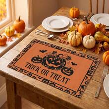 2/4/6/8pcs Halloween Pumpkin Ghost Face Print Rectangular Placemats, Suitable For Home, Hotel, Restaurant, Holiday Celebration, Banquet Table Decoration, Autumn/Winter Home Decor - Multicolor - View 3