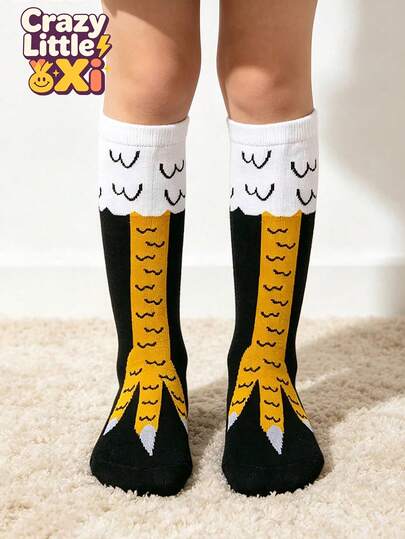 1 Paar lustige Kinder-Socken mit Hühnerkrallen-Motiv, mittelhoch, originelle Hühnerfuß-Socken, geeignet für Feiertage und den verrückten Socken-Tag