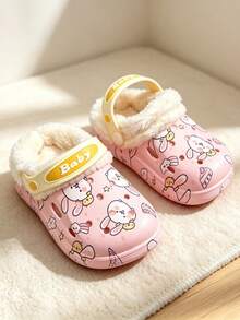 New Cartoon Dinosaur & Rabbit Decor Home Slippers, Suitable For Boys & Girls Daily Indoor Wear, Soft & Warm Lining - Baby Pink - View 2