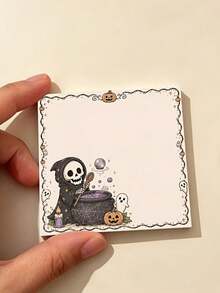 1pc/2pcs Halloween Grim Reaper & Gothic Memo Pad / With Skeleton Witch Cauldron, Spooky Ghosts, Pumpkin Desk Writing Paper / Suitable For Journaling, Office, Study / Square Stationery For To-Do Lists, Witchcraft Decor, Multi-Purpose Gift - A - View 3