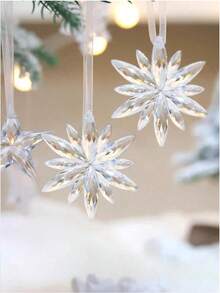12pcs/3pcs Acrylic Crystal Snowflake Hanging Ornaments; Transparent Icicle, Star And Snowflake Christmas Tree Decorations; Winter Theme Party Decor; Holiday Wreath; And Fireplace Hanging Decor. - Multicolor - View 9