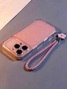 Luxury Ultra-Thin Transparent Pink Soft Matte Phone Case, Large Window Instant Transformation 17 Pro Max Phone Case, Equipped With Clover Wrist Strap Accessory, Compatible With IPhone 17 Pro Max, 17 Pro, 17, 16 Pro Max, 16, 15 Pro, 14, 13, 12, 11 And More Models. Precise Camera Protection Cutout Design, Anti-Drop Shockproof Protective Cover - Pink - View 5