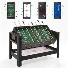 Multi Game Table Indoor Arcade Combo Set For Kids And Adults, Four In One Rotating Table Football Billiards Air Hockey Table Tennis, Sturdy Wooden Frame With Adjustable Leg Levelers Complete Accessories, Brown - Grey-brown Wood Grain - View 2