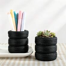 1pc Creative Realistic Tire Shaped Pen Holder, Car Enthusiast Desk Accessory, Personalized Desktop Storage Bucket, Stationery Office Organizer Decor - Multicolor - View 8