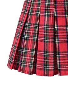 Vihyde Tween Girls 2 In 1 Shirt With Deep V Neck, Christmas Plaid Pleated Skirt & Tie 3 Pieces Outfit Set - Burgundy - View 8