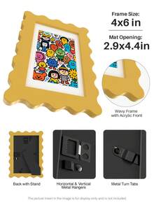1pc Scallop Picture Frame Available In Multi Color/Size With White Mat, Wave Edge Photo Frame For Children's Gift, 11x14/8x10/6x8/5x7/4x6 Inch, Blue/Red/Yellow/Green/Black/White - Scalloped Picture Frame - View 14
